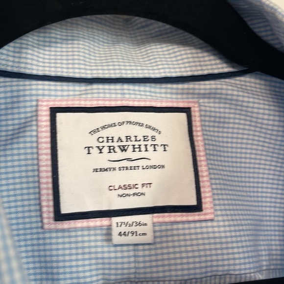 Charles Tyrwhitt Men’s Dress Shirt light blue check non iron - Picture 3 of 5